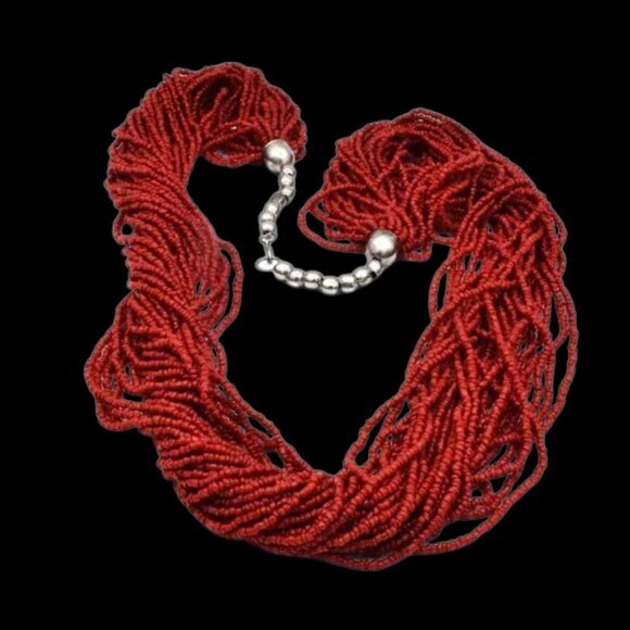 Vintage Multi Strand Coral Bead Statement Necklace 30 Strands - Picture 2 of 6